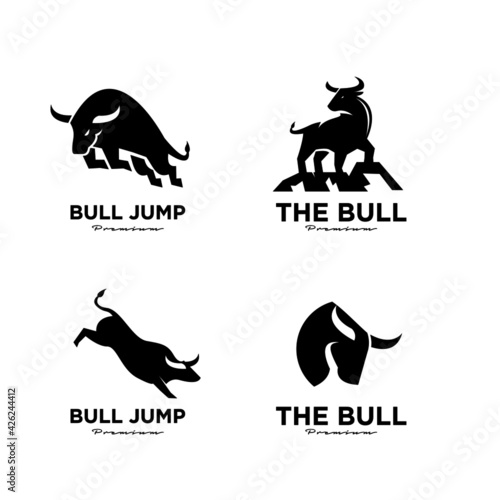 set collection angry black bull vector logo icon design illustration isolate white background