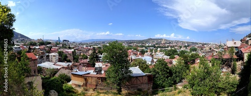 Panoramic Tbilisi from high hills at summer time 