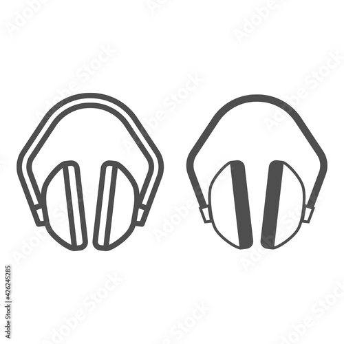 Protective Headphones line and solid icon, Safety engineering concept, safety equipment sign on white background, Ear protection icon in outline style for mobile and web design. Vector graphics.