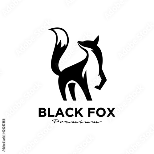 Logo design of black fox silhouette animal mascot logo template vector illustration