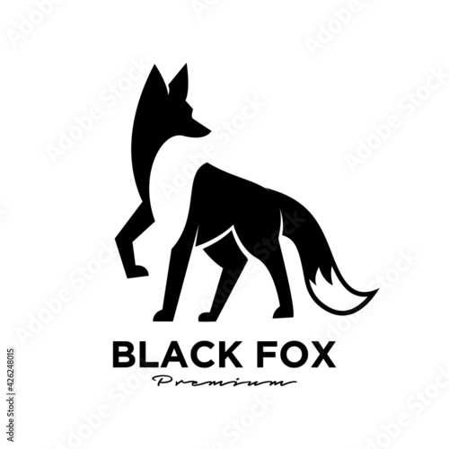 Logo design of black fox silhouette animal mascot logo template vector illustration
