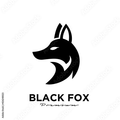 Logo design of black fox silhouette animal mascot logo template vector illustration