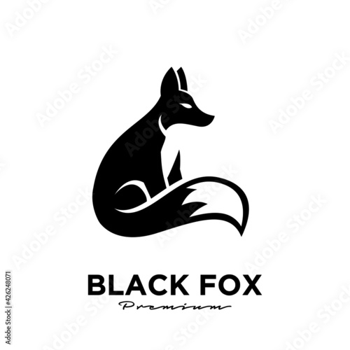Logo design of black fox silhouette animal mascot logo template vector illustration