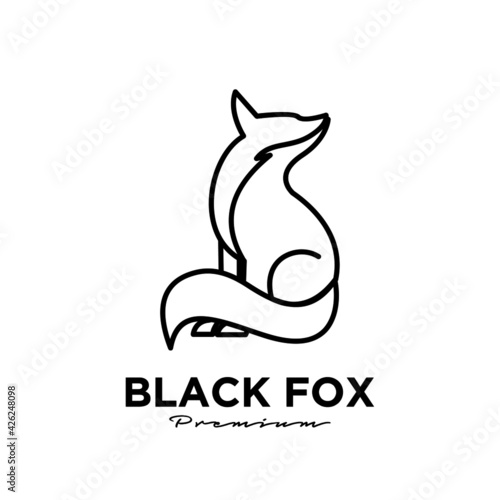 Logo design of black fox silhouette animal mascot line logo template vector illustration