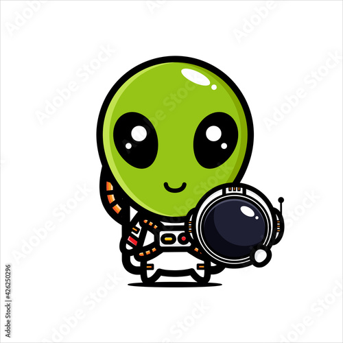 design a cute alien cartoon character wearing an astronaut costume