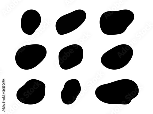Black river gravel shape set. Rounded stone.