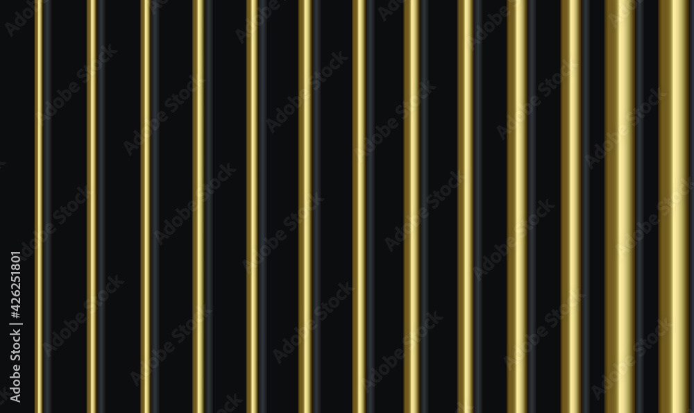 Vertical lines of black and gold background. Abstract stripes golden