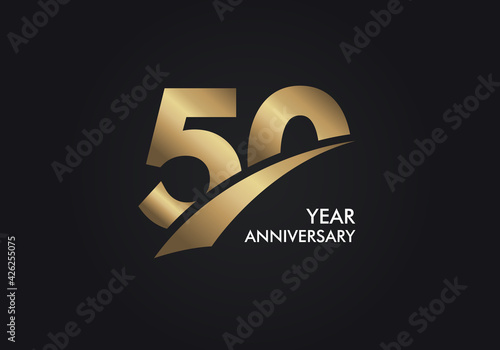 50 Years Anniversary logotype with golden colored font numbers made of Slice, isolated on black background for company celebration event, birthday - Vector photo