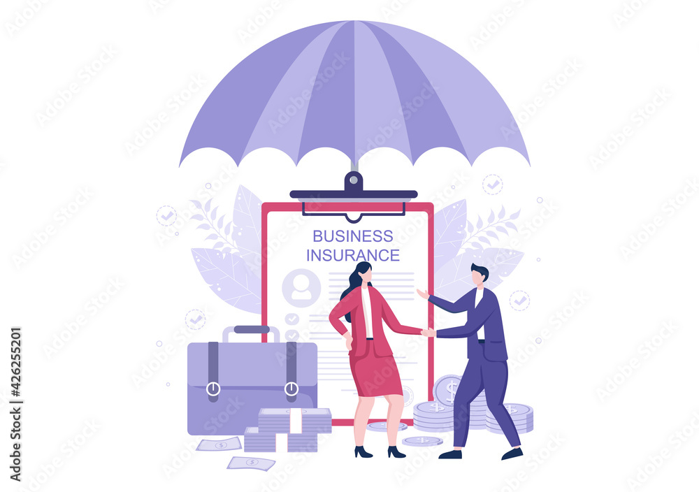 Insurance Business Concept For Money Protection, Financial Savings, Investors And Risks. Vector Illustration