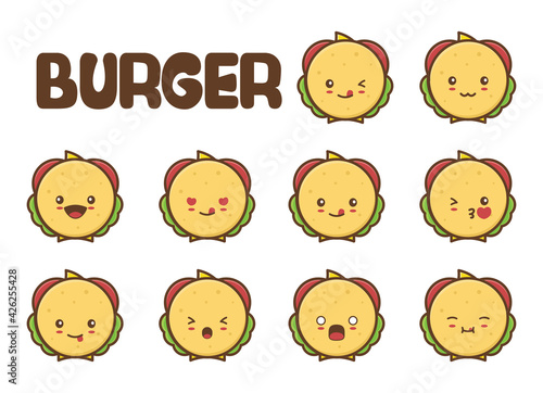Cute burger character emotions