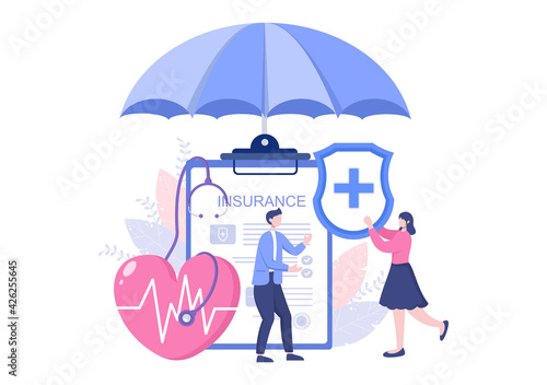 Family Health and Life insurance Flat Vector illustration for Healthcare, Finance And Medical Service