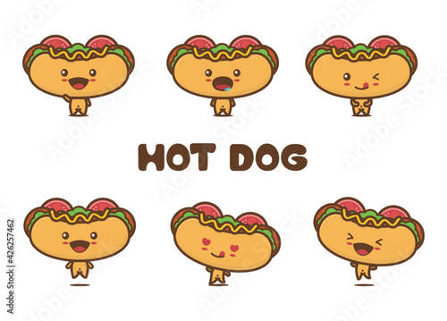 fast food illustration, cute hotdog characters
