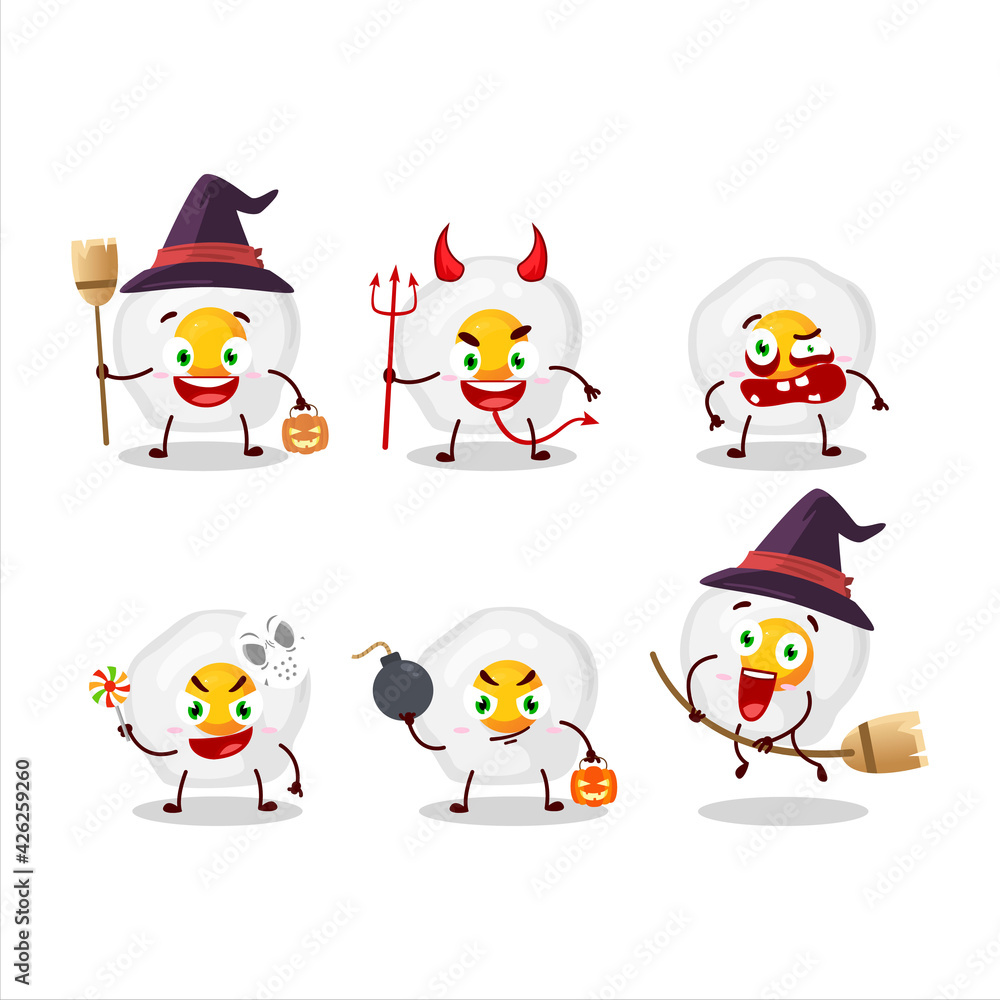Halloween expression emoticons with cartoon character of fried egg