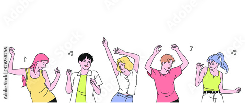 People are dancing excitedly. hand drawn style vector design illustrations. 