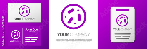 Logotype Petri dish with bacteria icon isolated on white background. Logo design template element. Vector