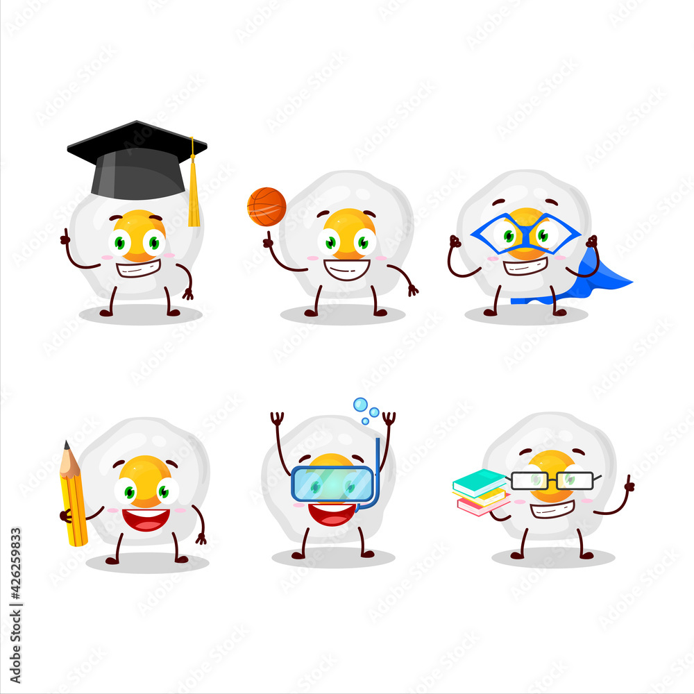 School student of fried egg cartoon character with various expressions School student of fried egg cartoon character with various expressions