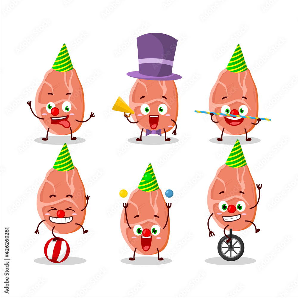 Cartoon character of slice of pork with various circus shows Cartoon character of slice of pork with various circus shows