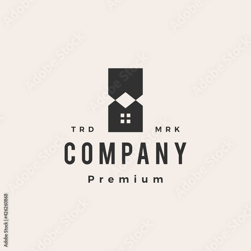 hourglass house time hipster vintage logo vector icon illustration
