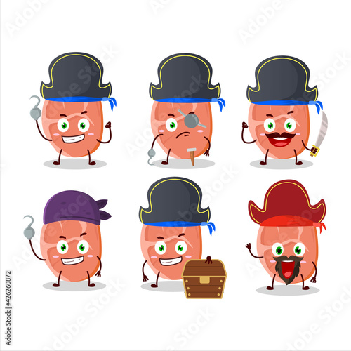Cartoon character of slice of pork with various pirates emoticons