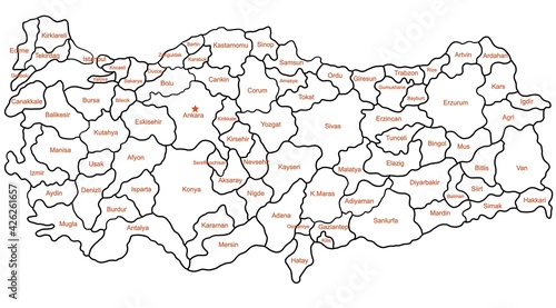 Doodle freehand drawing Turkey political map with major cities. Vector illustration.