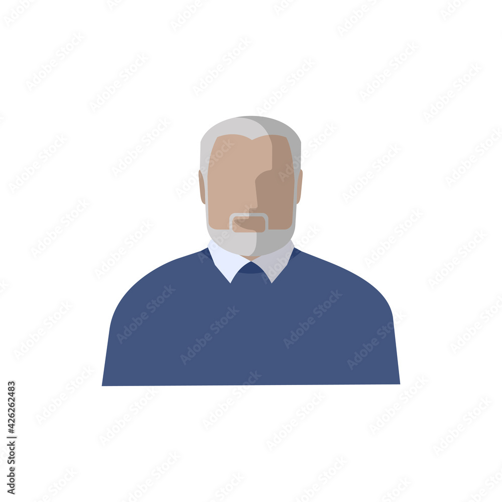 An elderly man, a pensioner, a grandfather with a beard . color portrait, icon, icon, or avatar in a flat style. Isolated vector illustration