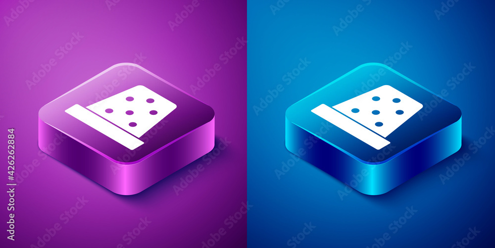 Isometric Thimble for sewing icon isolated on blue and purple background. Square button. Vector Isometric Thimble for sewing icon isolated on blue and purple background. Square button. Vector