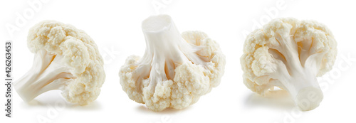 Organic cauliflower isolated on white background. Cauliflower on white background. Cauliflower with clipping path