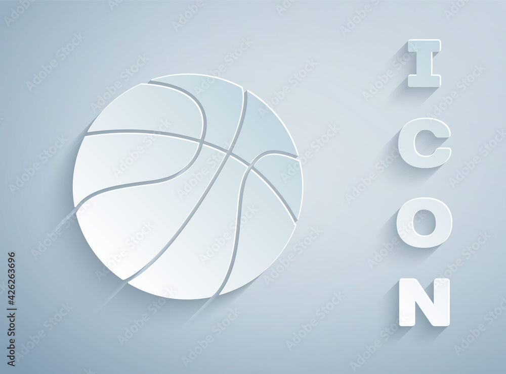 Paper cut Basketball ball icon isolated on grey background. Sport symbol. Paper art style. Vector Paper cut Basketball ball icon isolated on grey background. Sport symbol. Paper art style. Vector