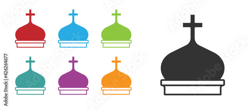 Black Christian church tower icon isolated on white background. Religion of church. Set icons colorful. Vector