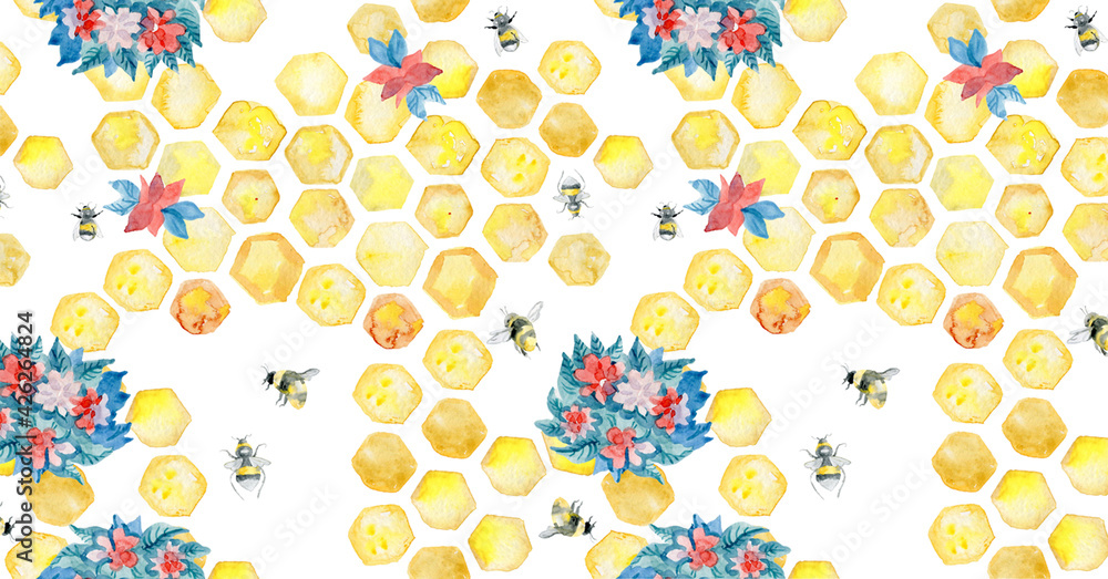 Baner for social media honey honeycomb bees flowers summer mood Baner for social media honey honeycomb bees flowers summer mood