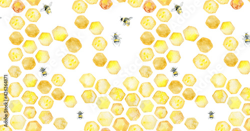 Fototapeta Naklejka Na Ścianę i Meble -  Baner for social media honey honeycomb bees flowers summer mood