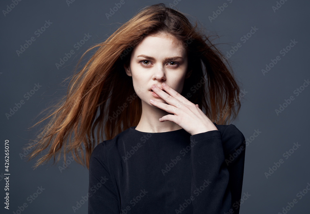 Elegant woman beautiful hair makeup model close-up Elegant woman beautiful hair makeup model close-up