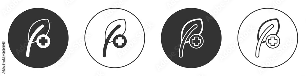 Black Leaf icon isolated on white background. Leaves sign. Fresh natural product symbol. Circle button. Vector Black Leaf icon isolated on white background. Leaves sign. Fresh natural product symbol. Circle button. Vector