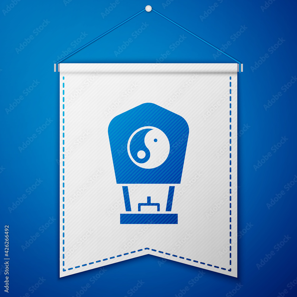 Blue Chinese paper lantern icon isolated on blue background. White pennant template. Vector Blue Chinese paper lantern icon isolated on blue background. White pennant template. Vector