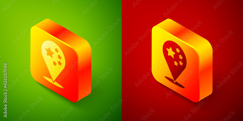 Isometric China flag icon isolated on green and red background. Square button. Vector Isometric China flag icon isolated on green and red background. Square button. Vector