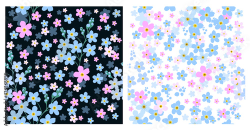 Forget-me-not is a seamless background. Dark and light background. Vector illustration.