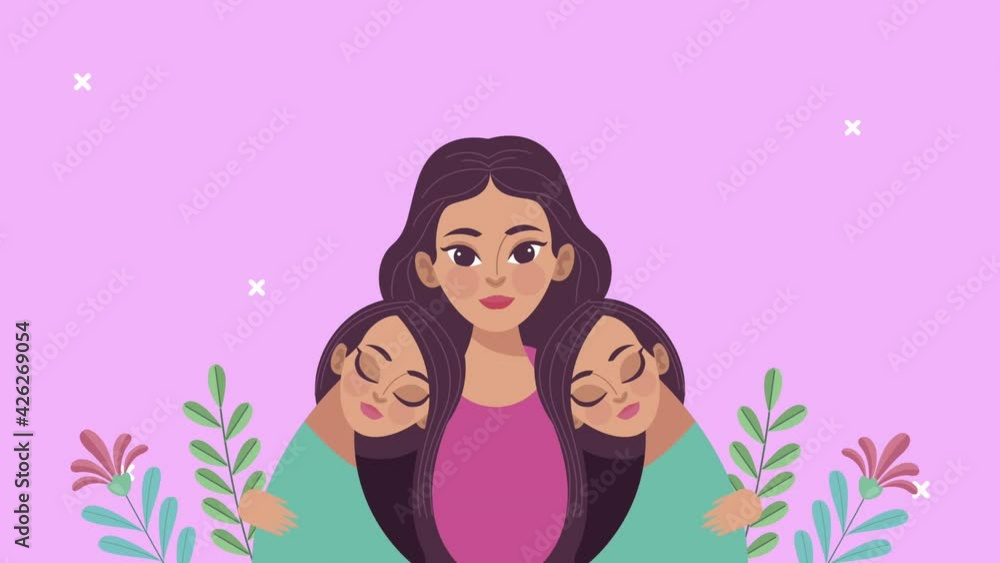 cute mother and daughters characters with flowers cute mother and daughters characters with flowers