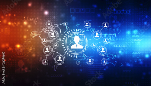 Wallpaper Mural Concept of business network interface on World map Technology background, global business Network, internet communication Torontodigital.ca