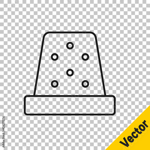 Black line Thimble for sewing icon isolated on transparent background. Vector