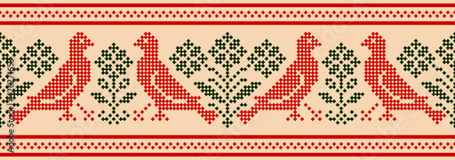 Vector seamless traditional folk cross stitch ornament
