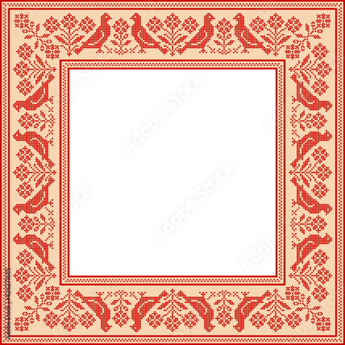 Vector traditional folk cross stitch ornament (frame or tablecloth)