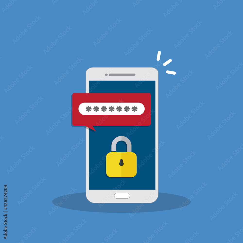Unlocked, notification and password field on a mobile phone. Smartphone security concept. Unlocked, notification and password field on a mobile phone. Smartphone security concept.
