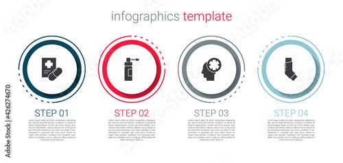 Set Medical prescription, Bottle with nozzle spray, Male head hospital and Inhaler. Business infographic template. Vector