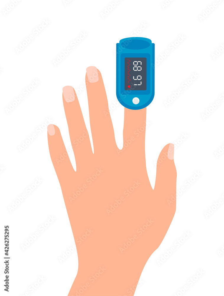 pulse oximeter, oxygen saturation, medical instrument oximeter isolated on  a white background. monitor your heart rate through your finger. vector  illustration in a flat style. Stock Vector | Adobe Stock