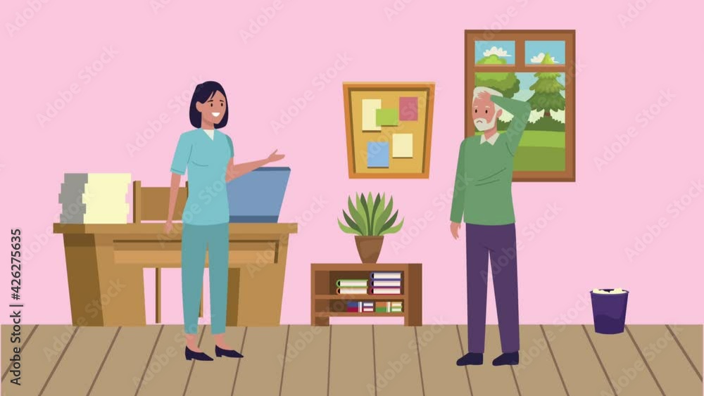 old man elderly with nurse in consultation old man elderly with nurse in consultation