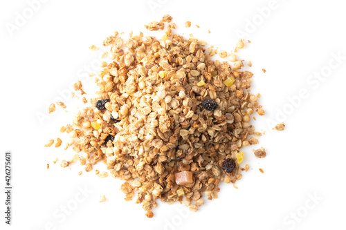 heap of muesli isolated on white background