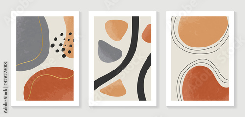 Abstract art background vector. Modern Nature shape line art wallpaper.  Minimalist hand painted illustrations with watercolor stain texture for home deco, wall art, Social media story background.