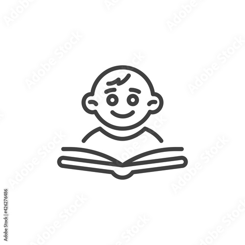 Child reading book line icon