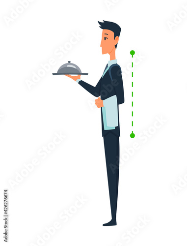 Posture and ergonomics. Correct alignment of human body in standing posture for good personality and healthy of spine and bone. Health care illustration
