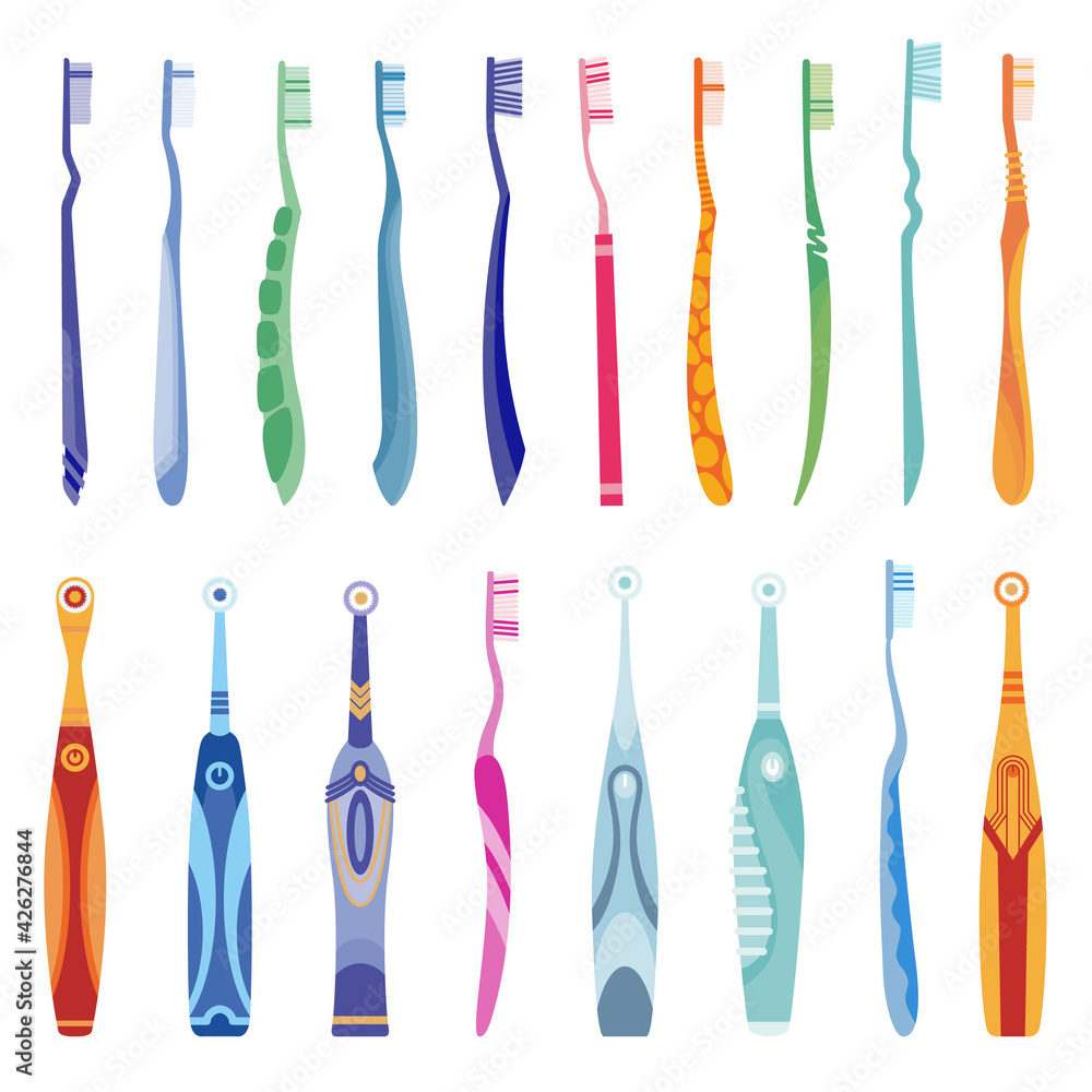 Collection of toothbrushes dental symbols. Mouth cleaning tools ...